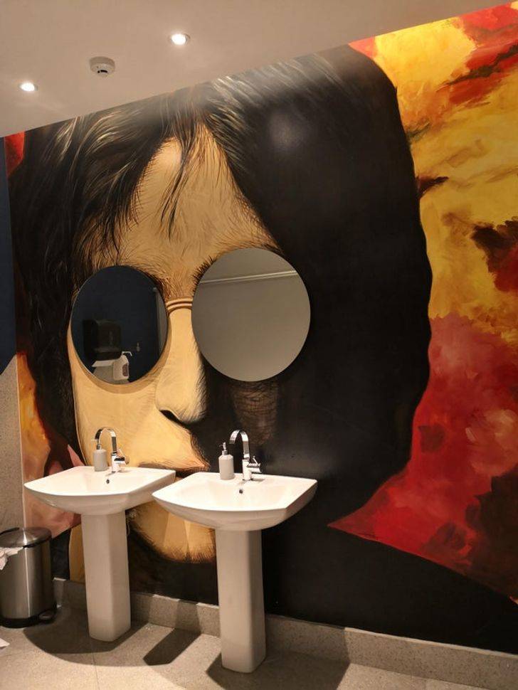 “John Lennon in the men’s wash area at Hard Rock Cafe”