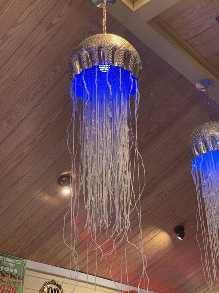 "The lamp at this seafood restaurant is a jellyfish."