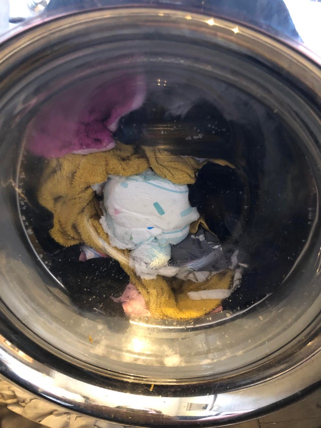 Somehow chucked a dirty nappy in the washing machine this morning.