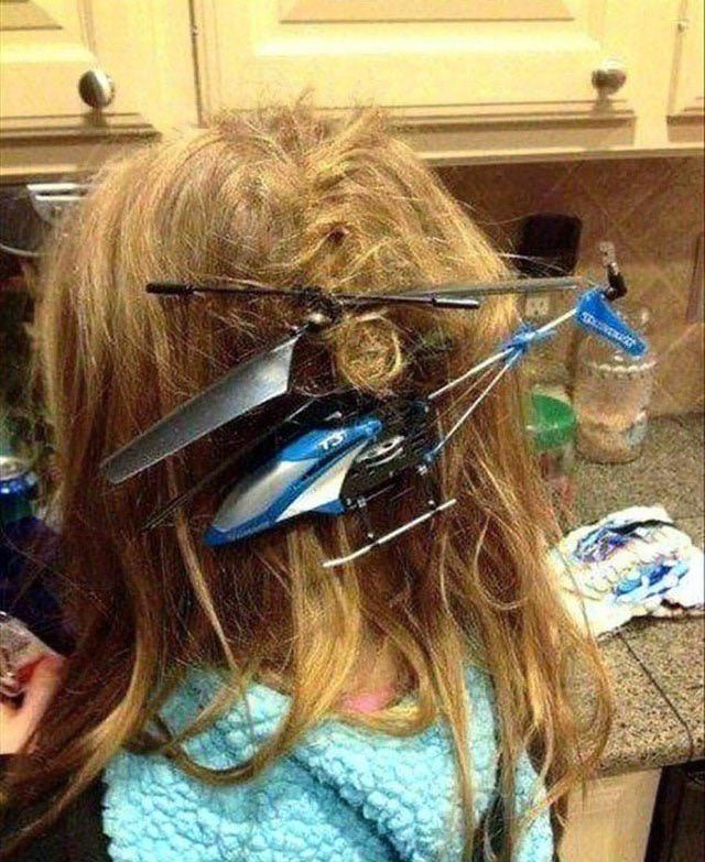 It’s all fun and games until you get an RC helicopter stuck in your child’s hair.