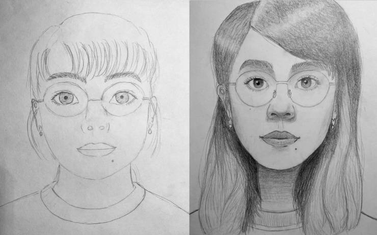 "I took a month-long class called “Drawing is a Learnable Skill”. Here’s my self-portrait, before and after!"