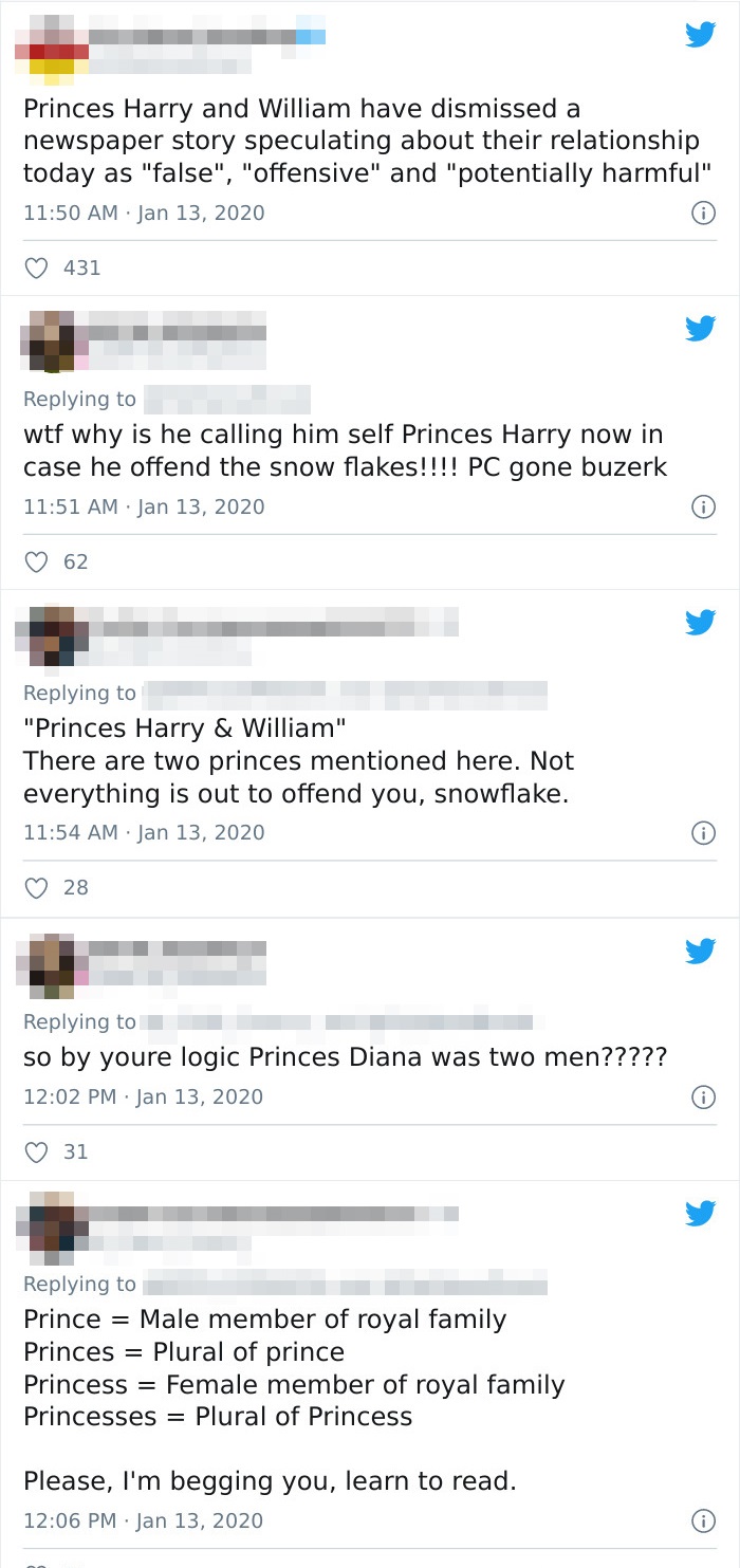 document - Princes Harry and William have dismissed a newspaper story speculating about their relationship today as "false", "offensive" and "potentially harmful" 431 wtf why is he calling him self Princes Harry now in case he offend the snow flakes!!!! P