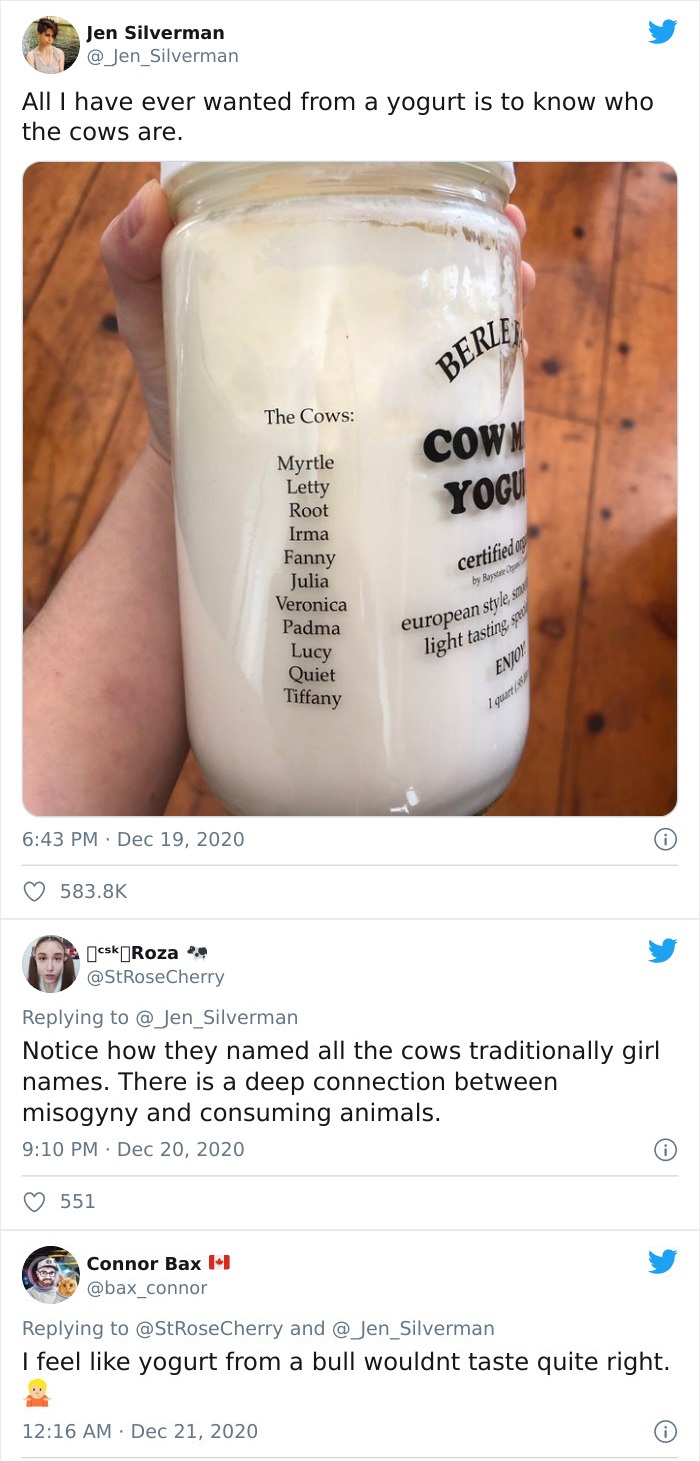 jaw - Jen Silverman All I have ever wanted from a yogurt is to know who the cows are. Berie The Cows Cown Yogu certified as Myrtle Letty Root Irma Fanny Julia Veronica Padma Lucy Quiet Tiffany by Rose european style saman light tasting spec Evon quart csk