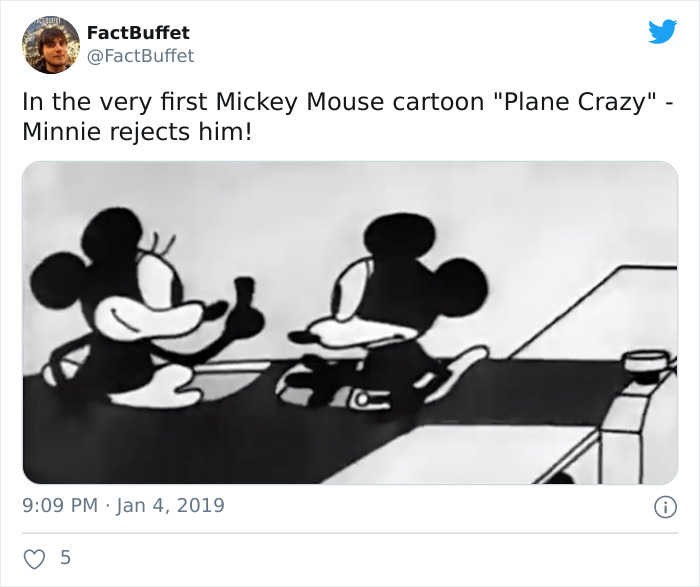 cartoon - FactBuffet In the very first Mickey Mouse cartoon "Plane Crazy" Minnie rejects him! 5