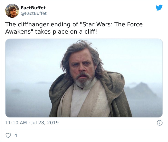 star wars force awakens mark hamill - FactBuffet The cliffhanger ending of "Star Wars The Force Awakens" takes place on a cliff! 0 4