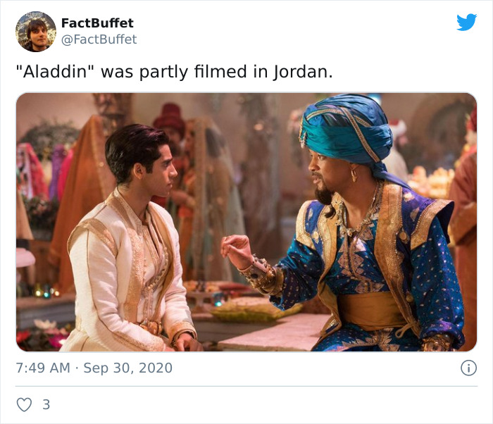 Aladdin - FactBuffet "Aladdin" was partly filmed in Jordan. 3
