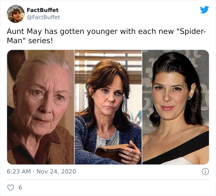 aunt may keeps getting younger - FactBuffet Aunt May has gotten younger with each new "Spider Man" series! 6
