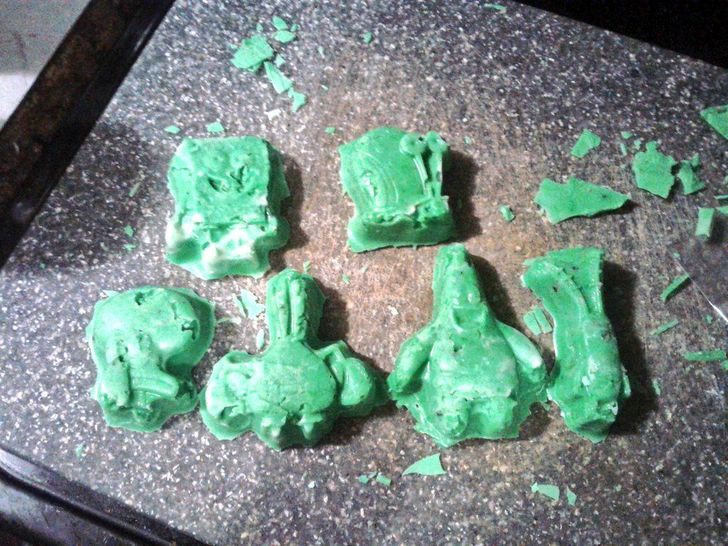 “I tried to make Sponge Bob chocolate for Christmas and dyed them green. Now they look like bars of soap.”