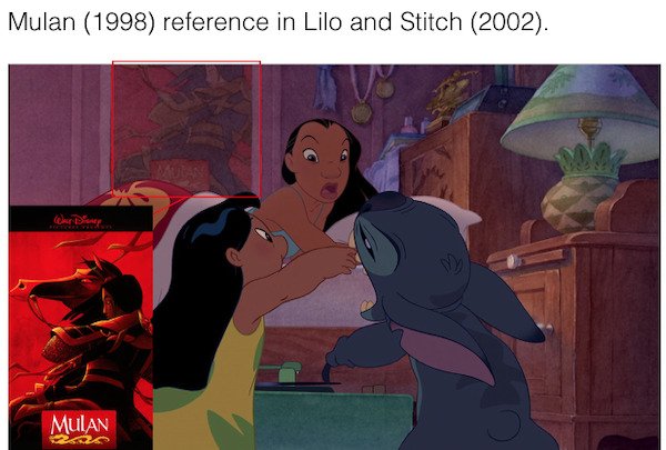 cool movie facts - Mulan 1998 reference in Lilo and Stitch 2002.