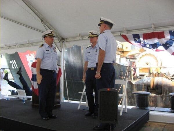 My father’s chair falling at a Coast Guard change of command.