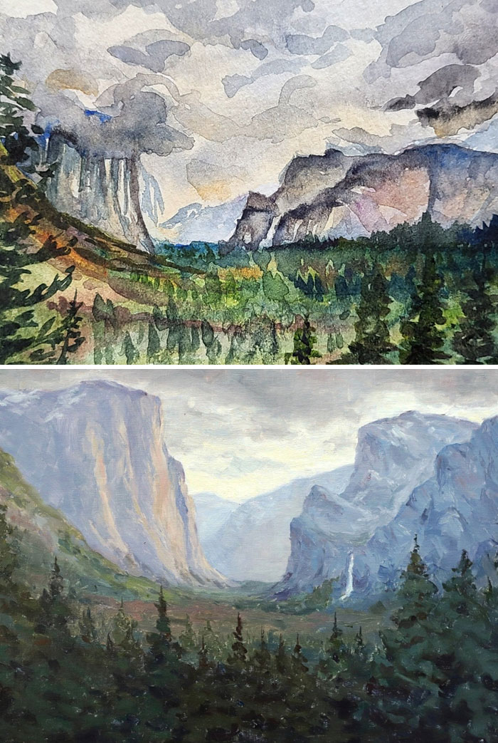 Two Paintings Based On The Same Photo, But With 2 Years Of Practice In Between