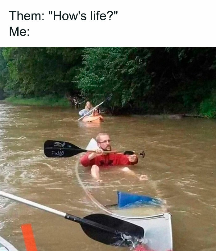 funny memes - them how's life me sinking kayak