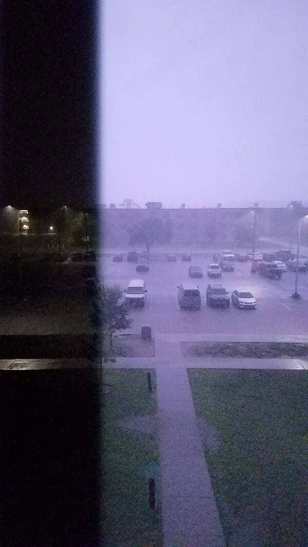 My friend took this photo right as lightning struck.