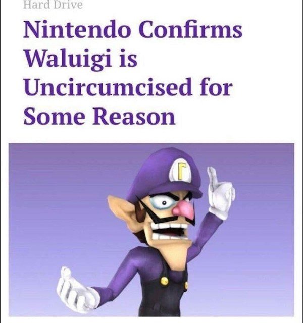 funny pics - Nintendo Confirms Waluigi is Uncircumcised for Some Reason