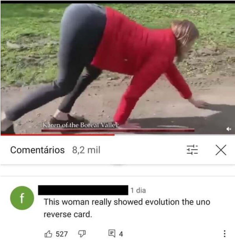funny comments - woman who walks like a horse - This woman really showed evolution the uno reverse card.