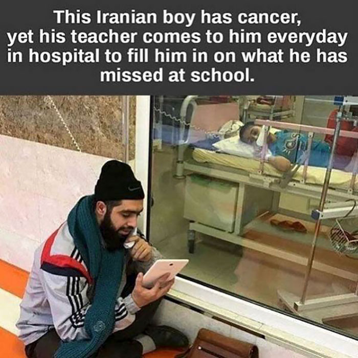 iranian boy has cancer yet his teacher comes to visit him and fill - This Iranian boy has cancer, yet his teacher comes to him everyday in hospital to fill him in on what he has missed at school. wa