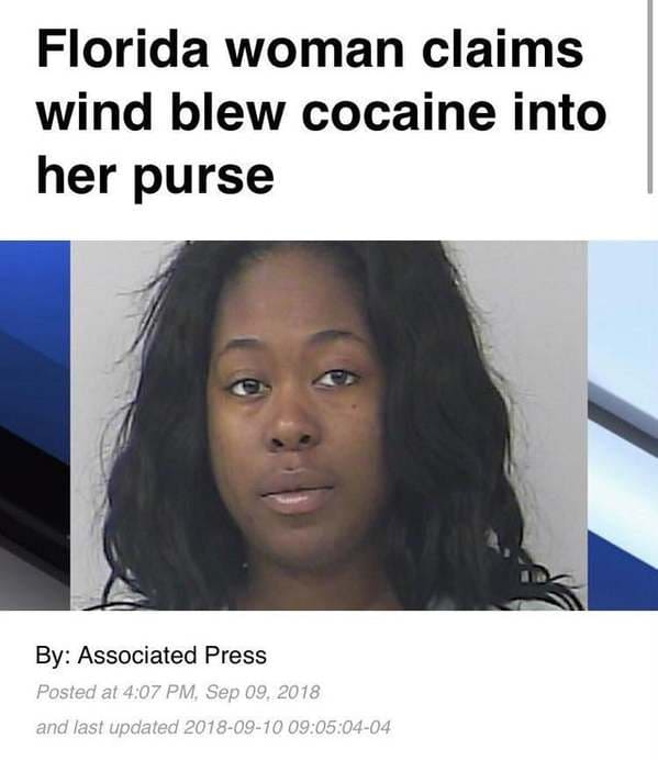 photo caption - Florida woman claims wind blew cocaine into her purse By Associated Press Posted at , and last updated 0404