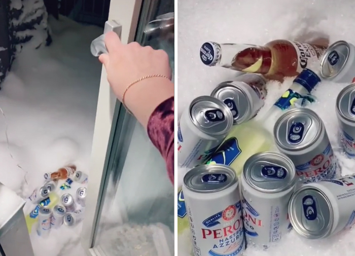 In Sweden, People Cool Drinks Outside In The Snow