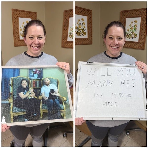 Took the picture myself and had it made into a puzzle. Then had to put the puzzle together to write on the back of it and take it apart again. Thankfully she said yes.