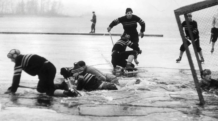cool pics - hockey players falling into the ice