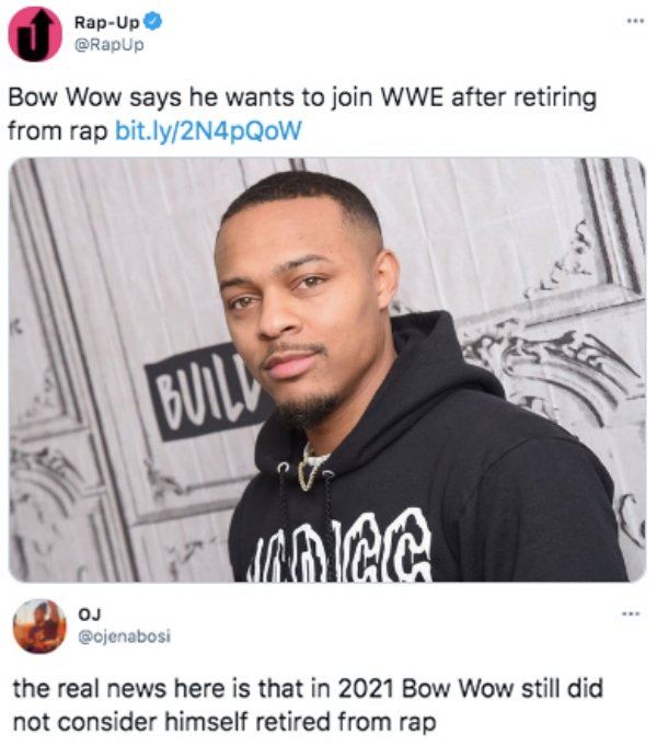 bow wow haircut - RapUp Bow Wow says he wants to join Wwe after retiring from rap bit.ly2N4pQoW Buili Wac Oj the real news here is that in 2021 Bow Wow still did not consider himself retired from rap