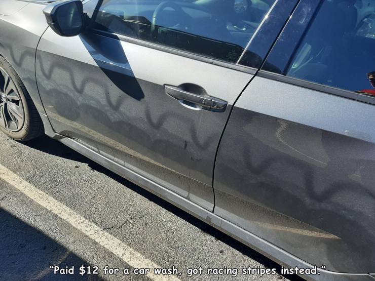 family car - "Paid $12 for a car wash, got racing stripes instead."