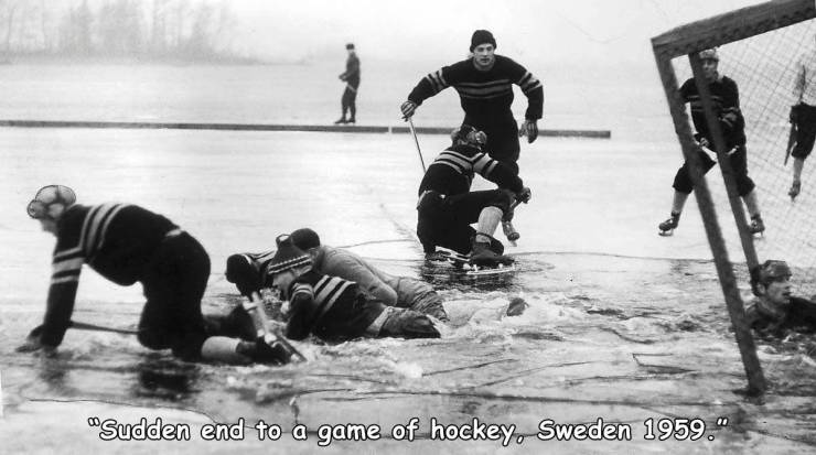 "Sudden end to a game of hockey, Sweden 1959.".