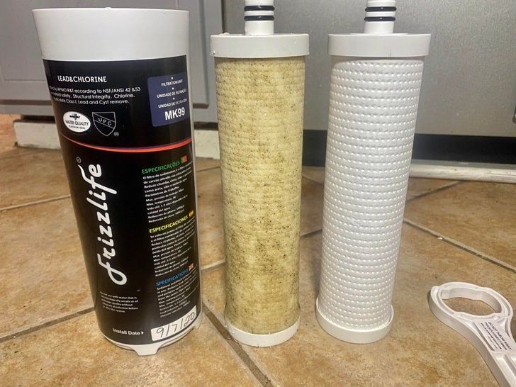 “The water filter installed in September against a new one I’m installing today.”