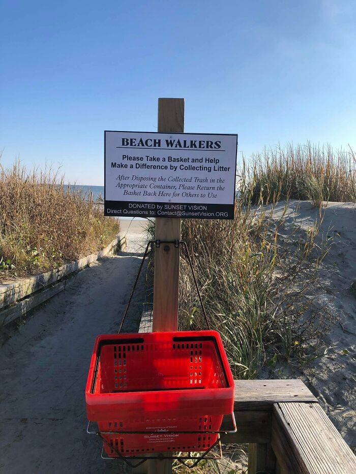 "Beach Has Baskets For People To Help Clean Up"