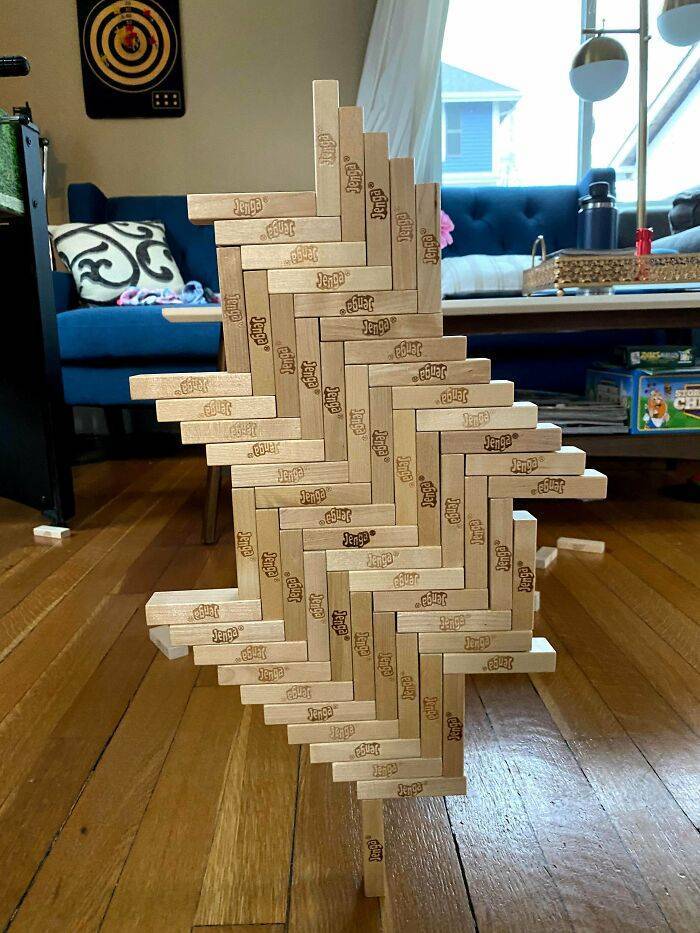 "I Stacked 65 Jenga Blocks On One Block"