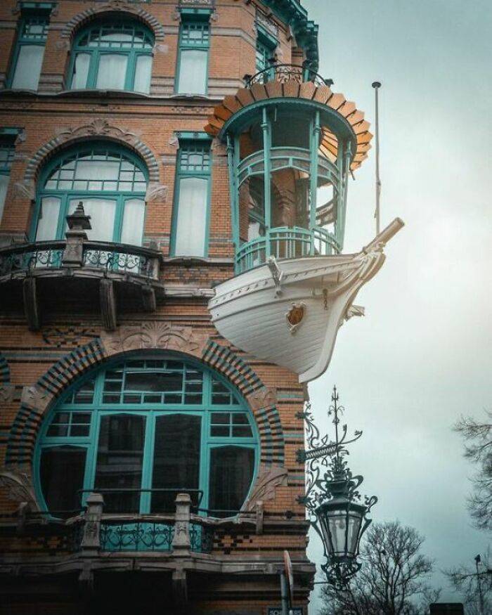 "This Art Nouveau Building Known As The "Het Bootje" ("Little Boat") In Antwerp, Belgium"