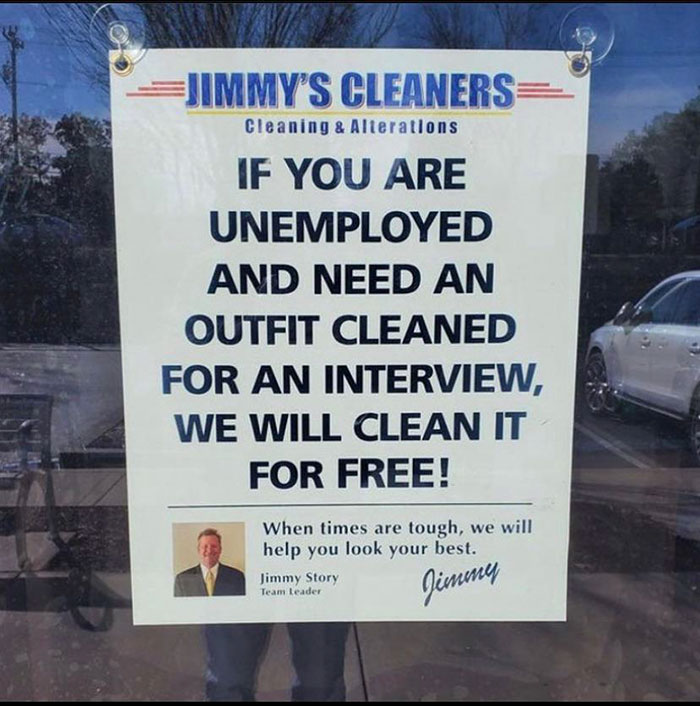 feel good pics - If You Are Unemployed And Need An Outfit Cleaned For An Interview, We Will Clean It For Free! When times are tough, we will help you look your best.