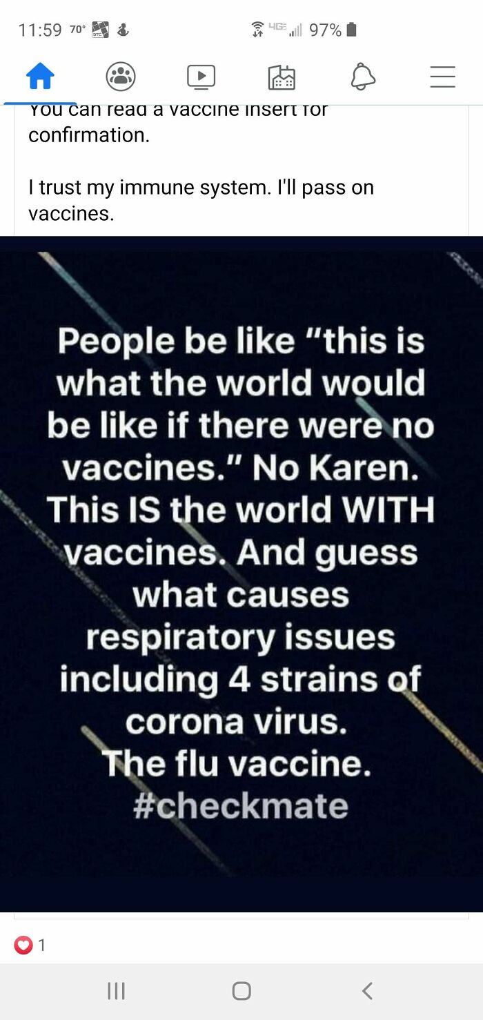 mayday parade lyrics - Lg 70 & ... 97% . E You can read a vaccine insert for confirmation. I trust my immune system. I'll pass on vaccines. People be "this is what the world would be if there were no vaccines." No Karen. This is the world With vaccines. A