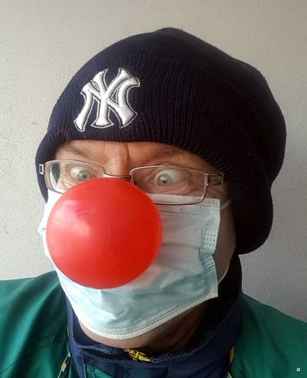 funny pics and memes -- guy wearing big red clown nose