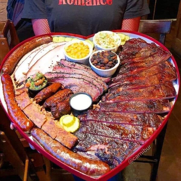 funny pics and memes - heart shaped platter of grilled meat