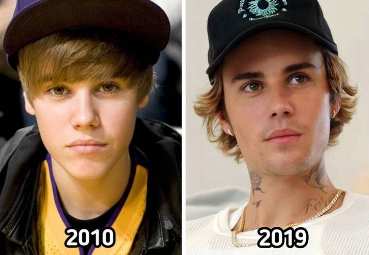 celebrities now and then - Justin Bieber - 70c Fo 2010 2019