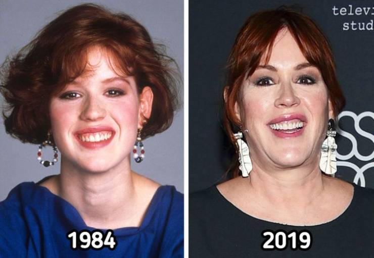 celebrities now and then - molly ringwald young smiling