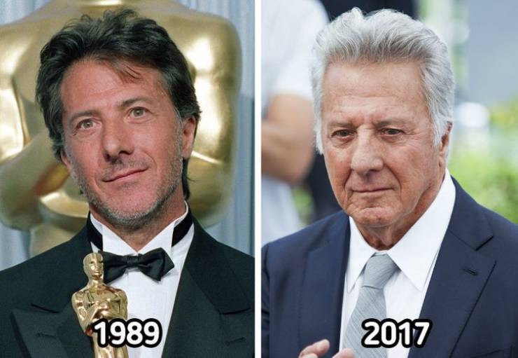 celebrities now and then - 61st academy awards dustin hoffman - 1989 2017