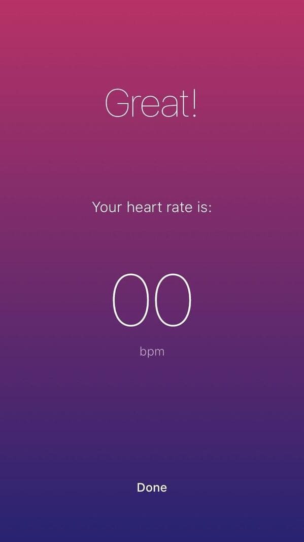 great your heart rate is 0 - Great! Your heart rate is 00 bpm Done