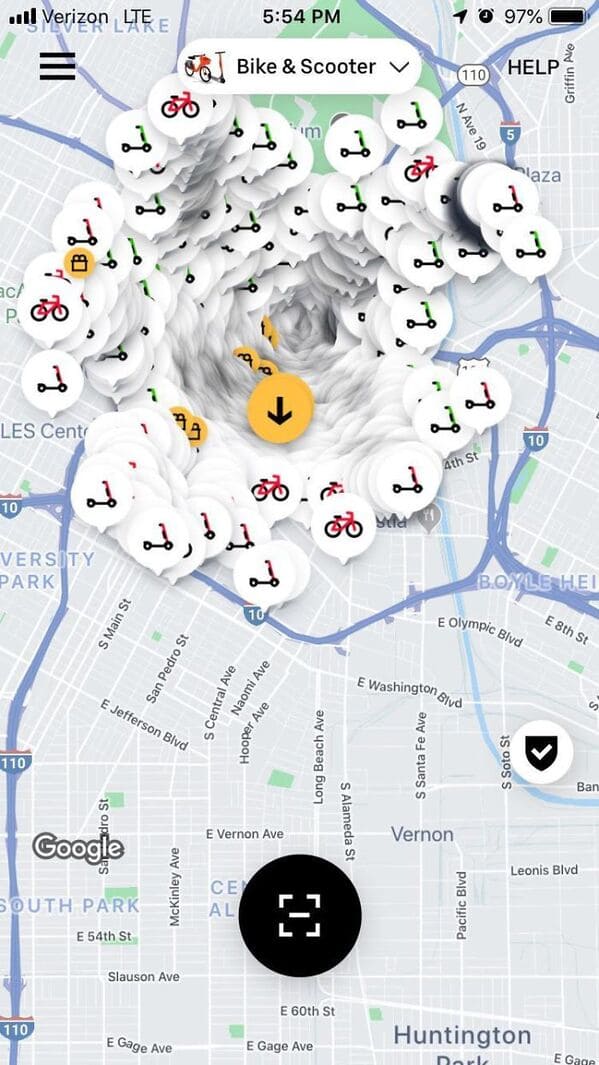 scooters in a tornado - ..11 Verizon Lte Levek'Lake 1 0 97% Det Bike & Scooter 110 Help ad ed 5 N Ave 19 laza 0 O ac P ad and Les Cent 10 4th St and 10 so bile and, Versity Park ed Boyle Het 10 S Main St E Olympic Blvd E 8th St San Pedro St E Washington B