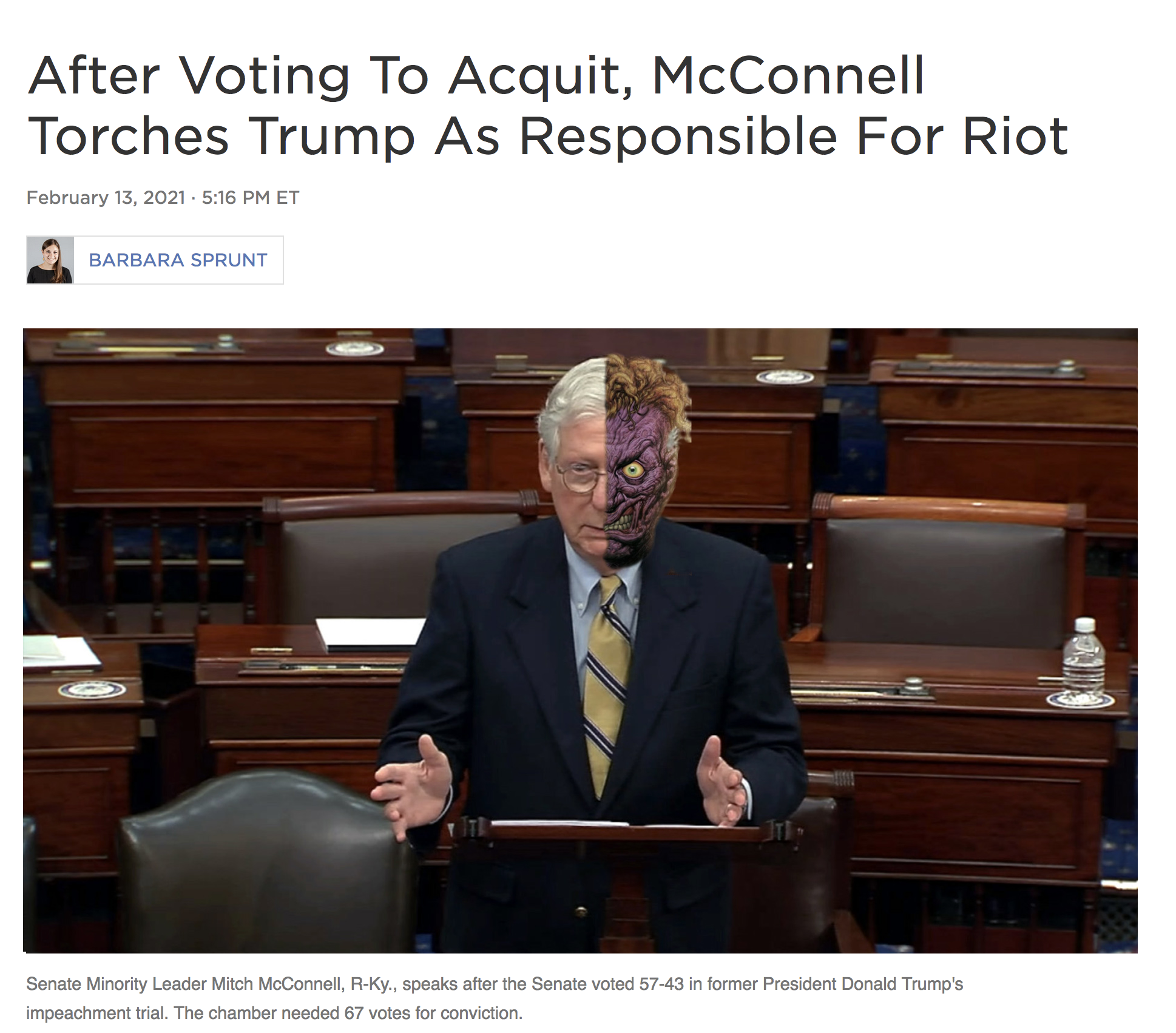 presentation - After Voting To Acquit, McConnell Torches Trump As Responsible For Riot Et Barbara Sprunt Senate Minority Leader Mitch McConnell, FKy. speaks alter the Senate voted 5743 informer President Donald Trump's impeachment trial. The chamber neede