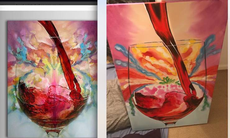 "Ordered art from Amazon, left side was the sample, right side is what actually arrived. Didn’t Wine about it, just laughed."