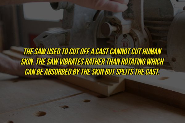 floor - The Saw Used To Cut Off A Cast Cannot Cut Human Skin. The Saw Vibrates Rather Than Rotating Which Can Be Absorbed By The Skin But Splits The Cast.