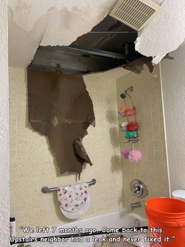 room - "We left 7 months ago. Came back to this. Upstairs neighbor had a leak and never fixed it."