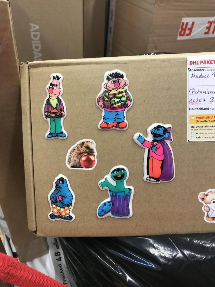 “A parcel I delivered today was covered in vintage Sesame Street stickers.”