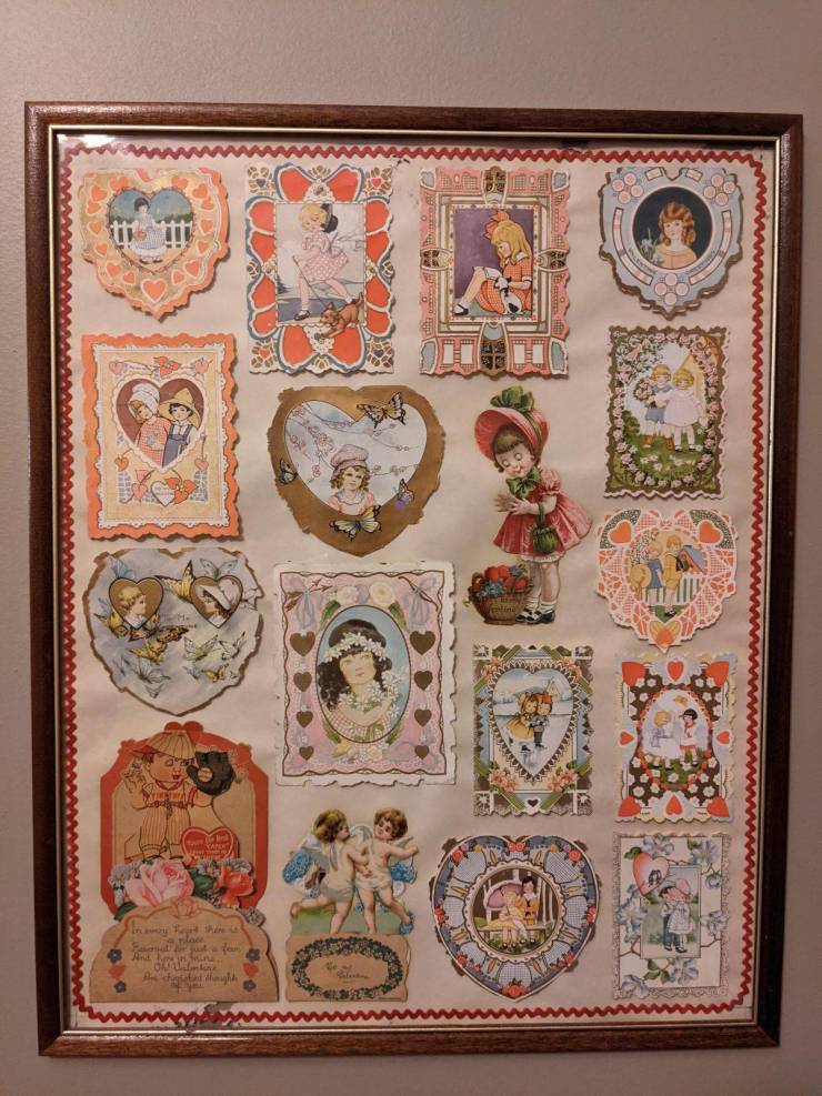 “My Grandma kept and framed her Valentine's cards she got in second grade, around 1924.”