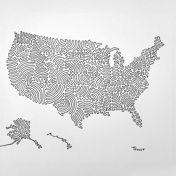 USA In Drawn In 3 Lines. Boundaries Marked With Gaps