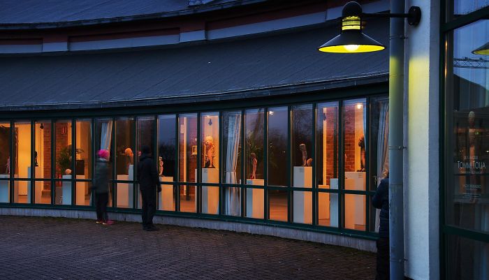 Art Museum That Was Closed Due To Virus Outbreak Rearranged Exhibition So It Can Be Seen From Outside - Day Or Night. Salo, Finland