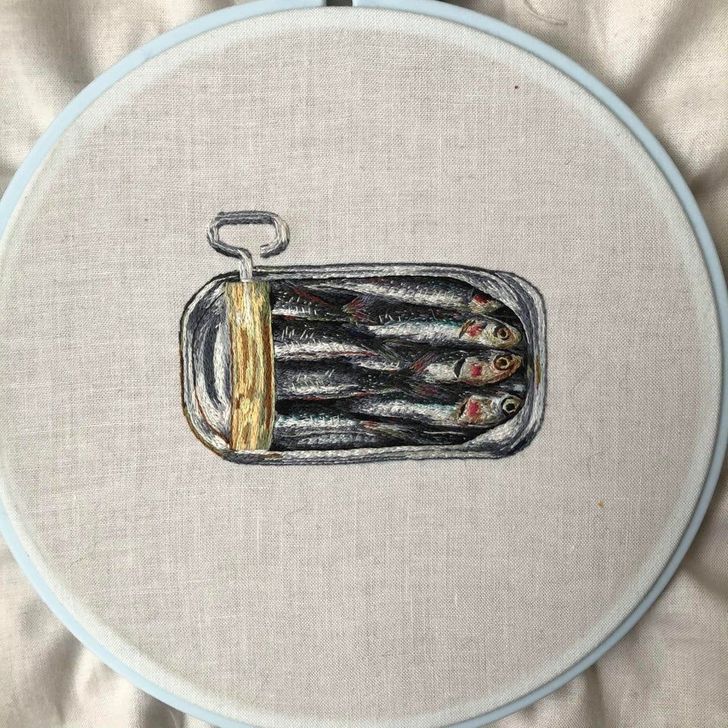 “I embroidered these sardines.”