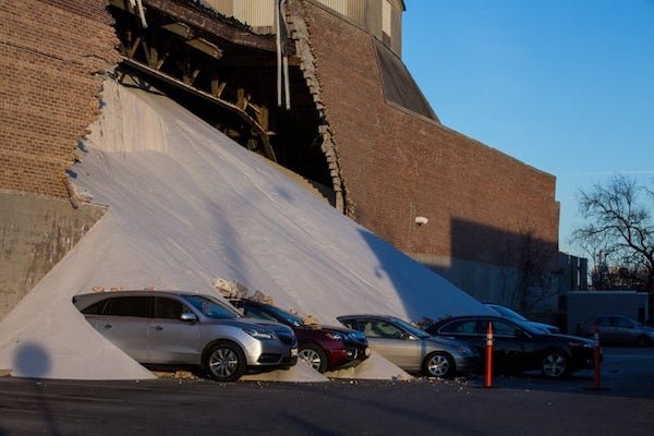 funny fail pics - morton salt chicago wall collapse cars fail
